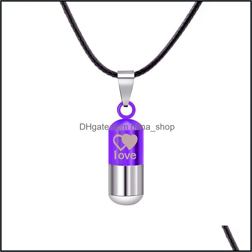 Stainless steel Urn cremation ashes necklace For Women Men family Heart Save Love open Locket Leather chain Couple Fashion Jewelry