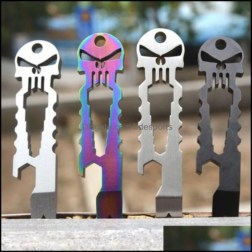 Outdoor Stainless Skull EDC Multifunction Tool Key Chain Bottle Opener 4 Color New