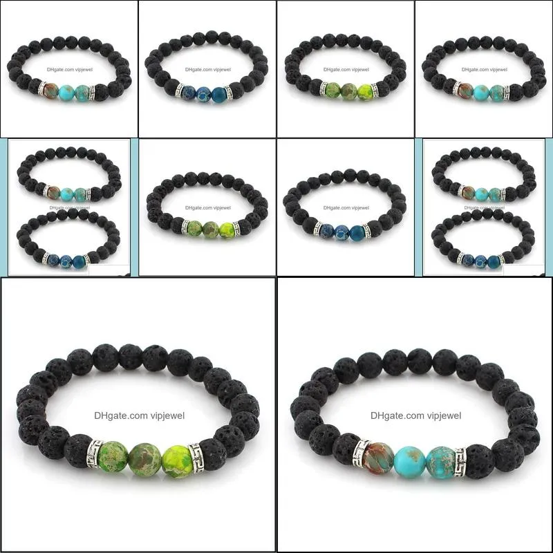 fashion natural black lava stone turquoise bracelet aromatherapy  oil diffuser bracelet for women men