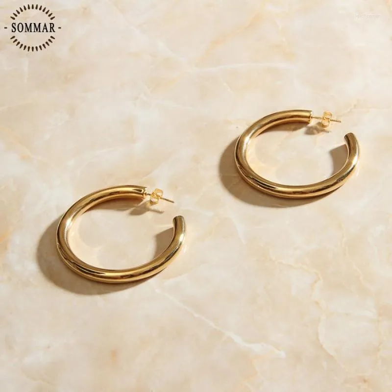 Hoop & Huggie Earrings 25mm 45mm Solid Gold And Silver Color Eternity Earings Stainless Steel Circle For Women JewelryHoop Kirs22