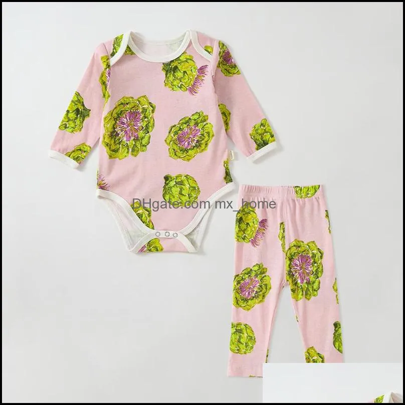 kids clothing sets girls boys outfits infant pear lemon butterfly flower print romper tops+pants 2pcs/set summer fashion boutique baby clothes pajamas set