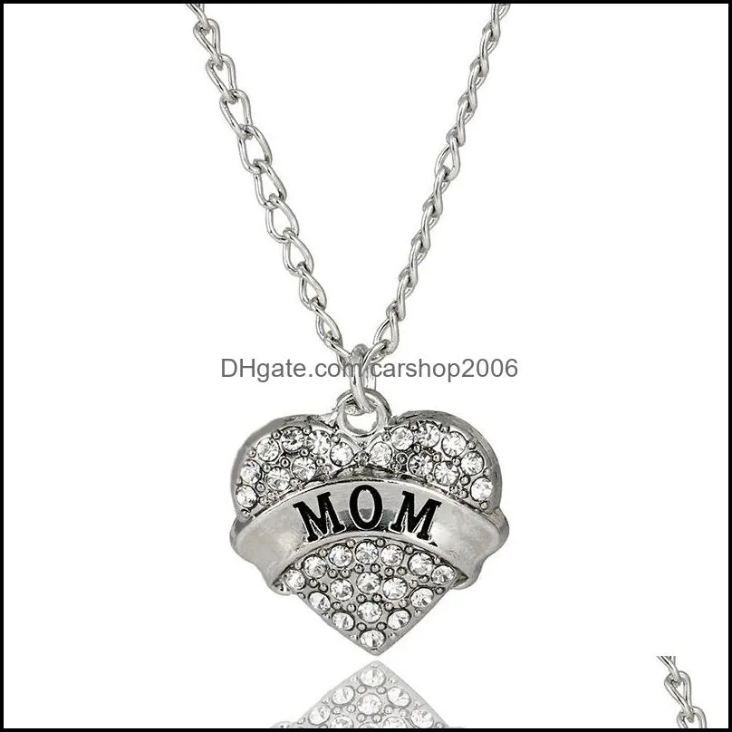 english letter necklace necklaces jewelry hot sale crystal heart pendants silver chain family members necklaces for women girl 0684wh