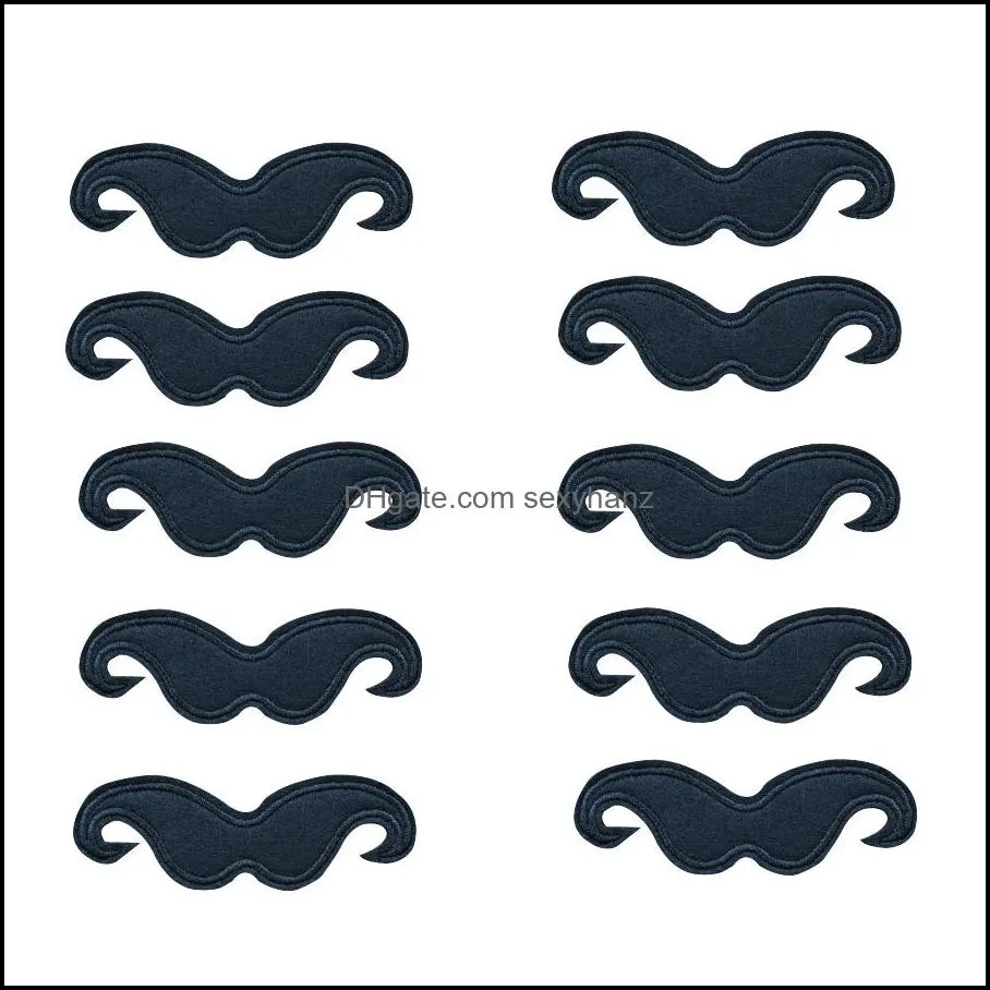 10pcs black mustachees for clothing iron on transfer applique for jeans bags diy sew on embroidery badge