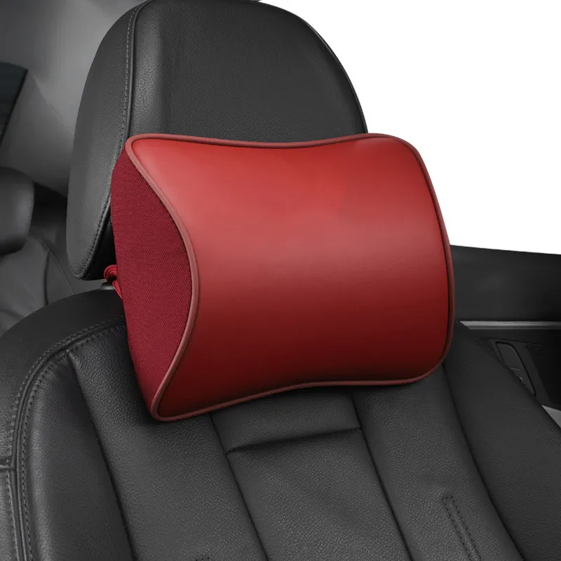 1pcs Luxus Leder Car Hals Kissen Memory Kopfstütze Lendenwirbelkissen Unterstützungen für Audi A4 A6 Q5 Q7 Halswirbelsäulenschutz Autozubehör Accessoires