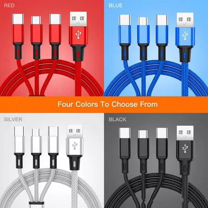 1,2 m nylon gevlochten kabels Multi -kleuren USB snellaadkabel Type C Android Charger Cord voor Xiaomi Samsung Huawei -telefoons