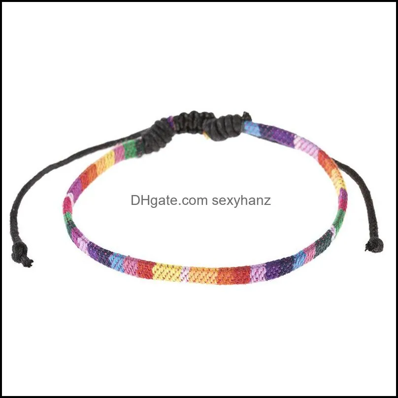 rainbow lgbt pride bracelets handmade braided friendship string anklet bracelet for gay lesbian adjustable size a45z