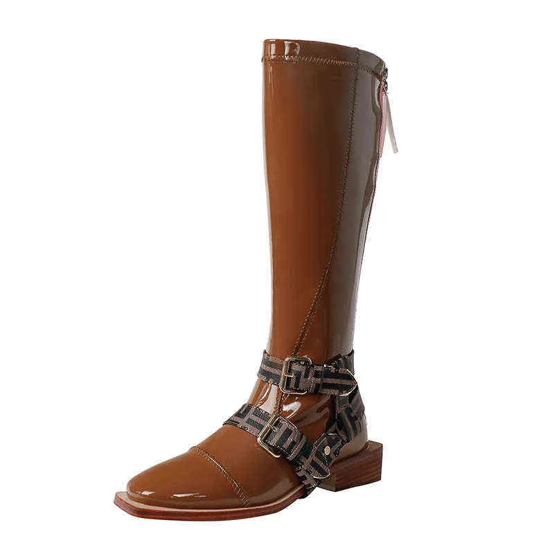 Bootsnew Brown Knee High Boots for Women Brand Designer Autumn Winter Fashion Motorcycle Punk Bunts G220813