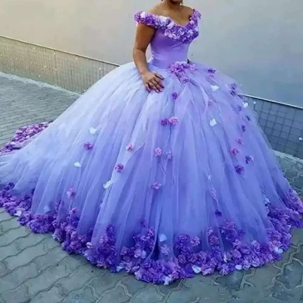 ثوب الكرة منتفخ منتفخة منتفخة فساتين Quinceanera سندريلا قبالة الكتف 3D الزهور cosplay فستان حفلة موسيقية رسمية حلوة 16 فستان تنكر BC4638 0509