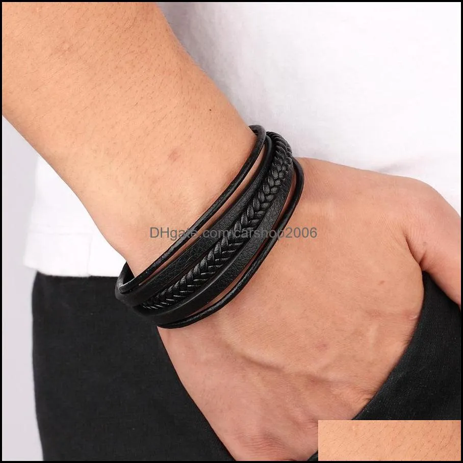 Fashion Genuine Leather Bracelet For Men Hand Charm Jewelry Multilayer Male Bracelet Handmade Jewelry