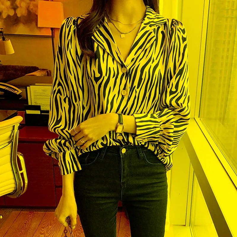 Kadınlar bluz gömlekleri moda kadın şifon zebra baskı 2022 İlkbahar yaz uzun kolu üstleri Blusas Mujer v2316women's