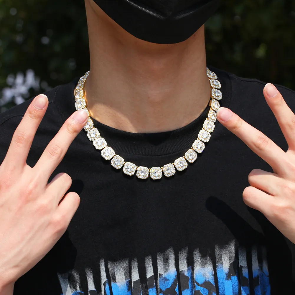 Hip Hop Gold Chains Jewelry Mens Iced Out Diamond Tennis Chain Necklace High Quality Square Zircon Necklaces 7inch-24inch265U