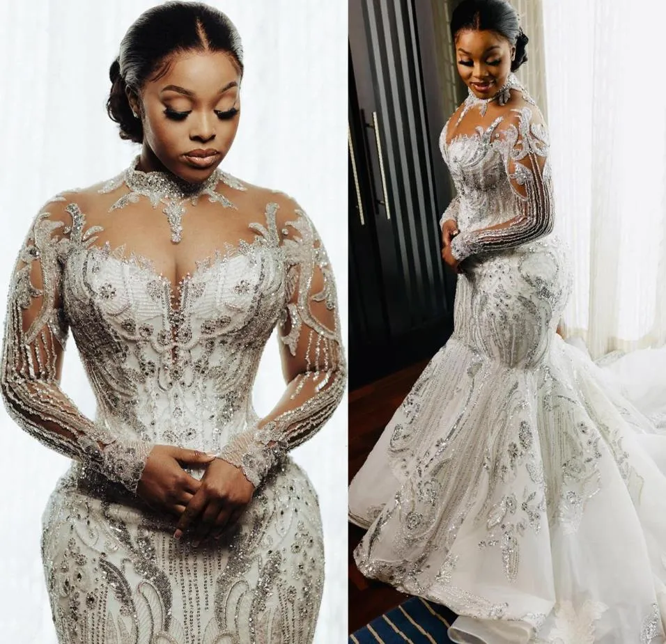 Trendy Plus Size Illusion Mermaid Wedding Gown TWA262 main image 1