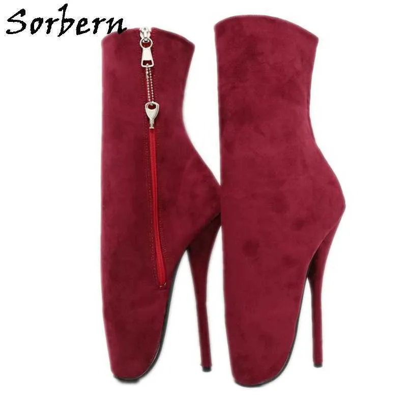 Sorbern Tiefgraue knöchelhohe Ballett-High-Heel-Stiefel für Damen, seitlicher Reißverschluss, individuelle Farben, große Größe, sexy Fetischschuh, Unisex, Sm Heels