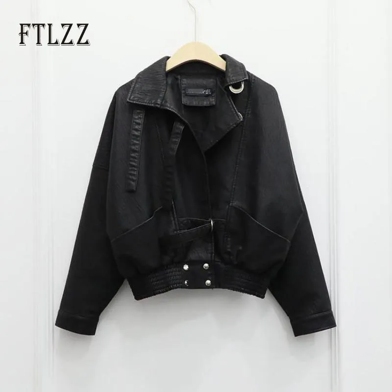 Ladies Casual Casual Casual Casual Spring Autumn Autumn Loose Batwing Zipper Basic Faux Leather Coats Women Biker Outerwear 201030