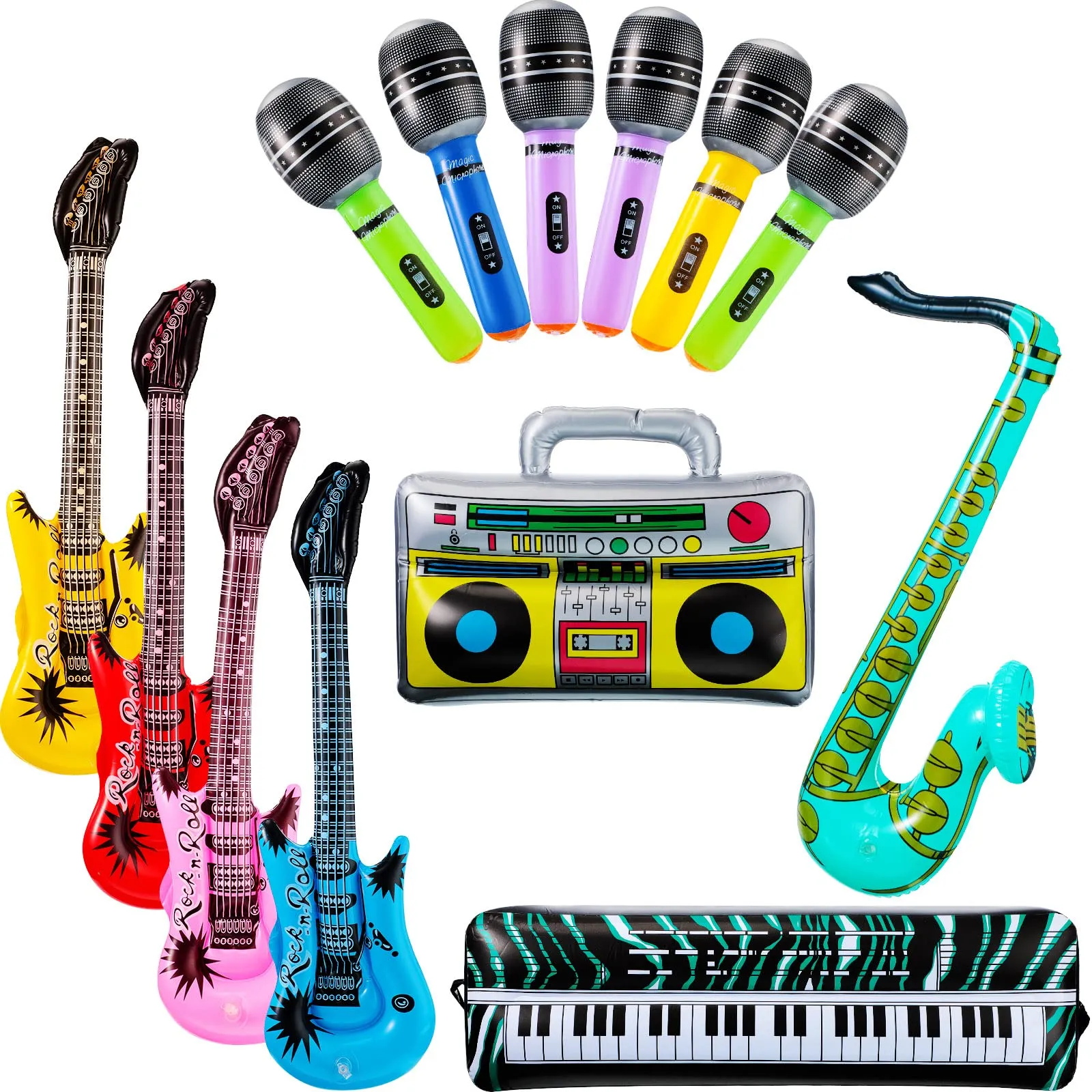 Autres fournitures de fête d'événement 13 pièces/lot ensemble de jouets gonflables Rock Star 1 radio 4 guitare 6 microphones Saxophone clavier accessoires de piano F amaAo