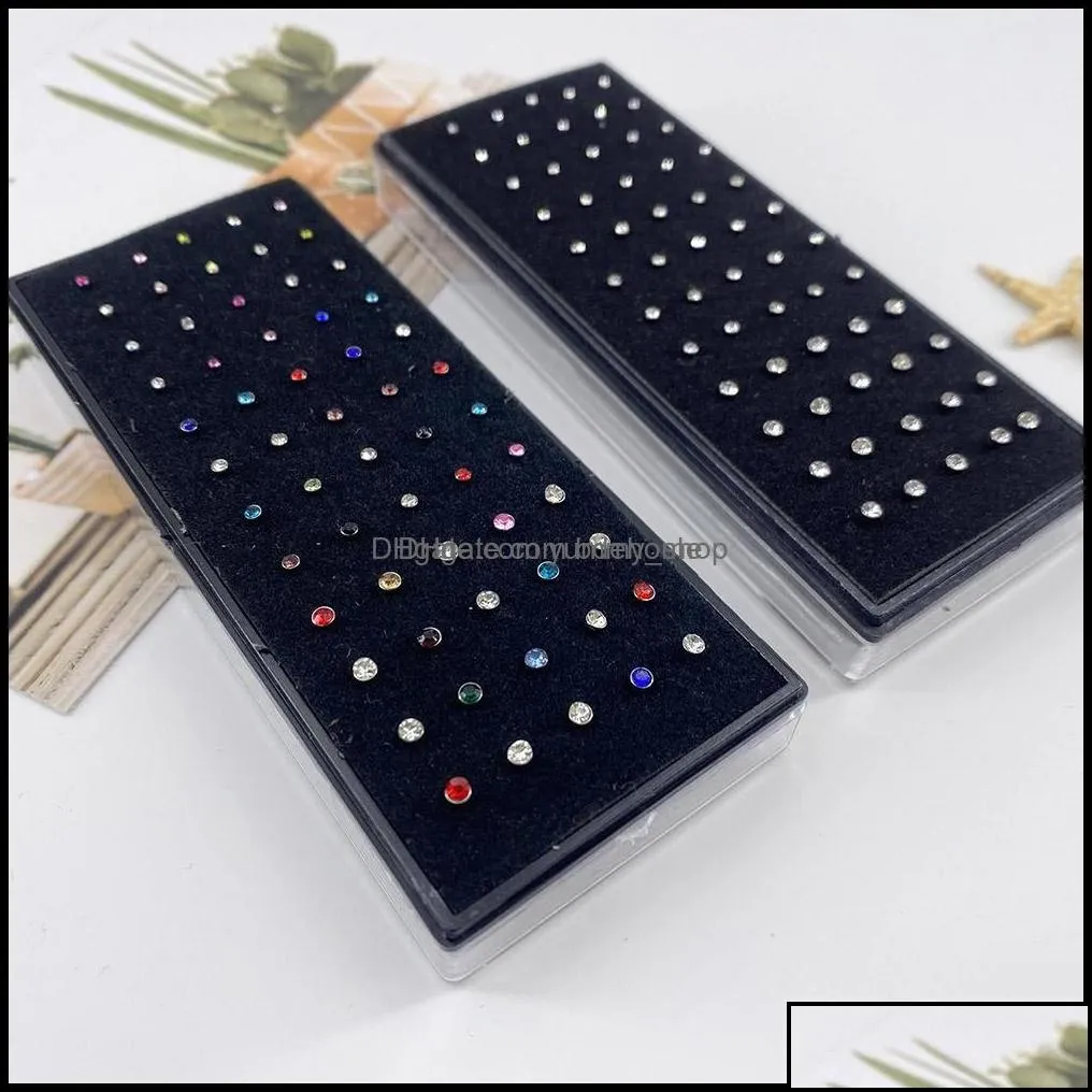 Rings & Studs Jewelry60 Pcs Boxed L-Shape Stud Set With Crystal Body Piercing Gun Kit Fake Nose Ring Stainless-Steel Needle Hoop Pack