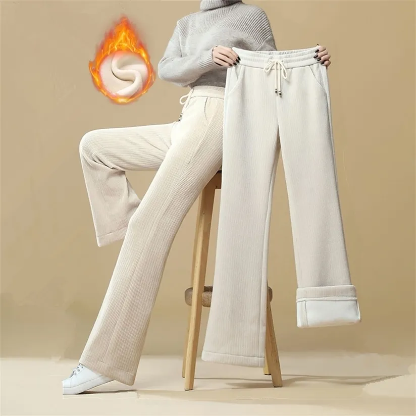 Fashion Women Trousers High Waist Corduroy Pants Oversize Flare Vintage Casual Velvet Warm Wide Leg Loose Pencil Basic 220325