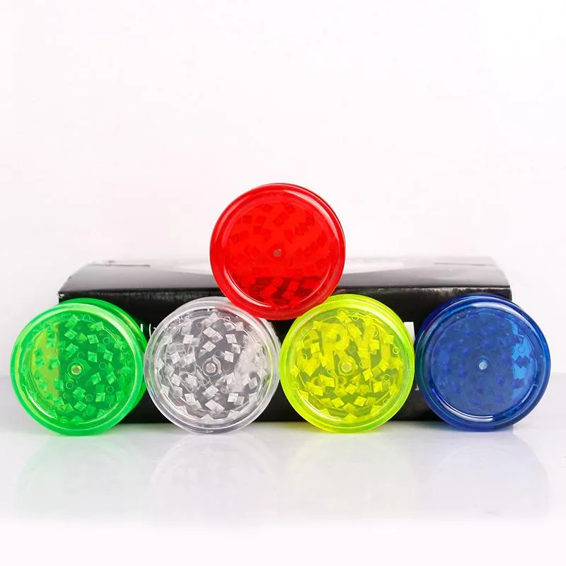 60mm colorful plastic herb grinder for smoking tobacco grinders with green red blue clear DHL Ship