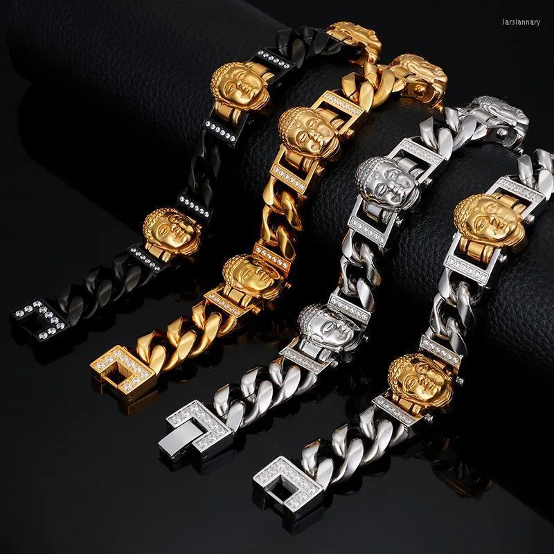 Gliederkette Gold Edelstahl Buddha-Kopf-Charme-Armband Punk-Stil ArmreifenLink Lars22