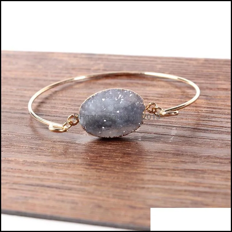 fashion druzy drusy bracelet gold plated oval irregular imitate natural stone bracelet bangle for women jewelry