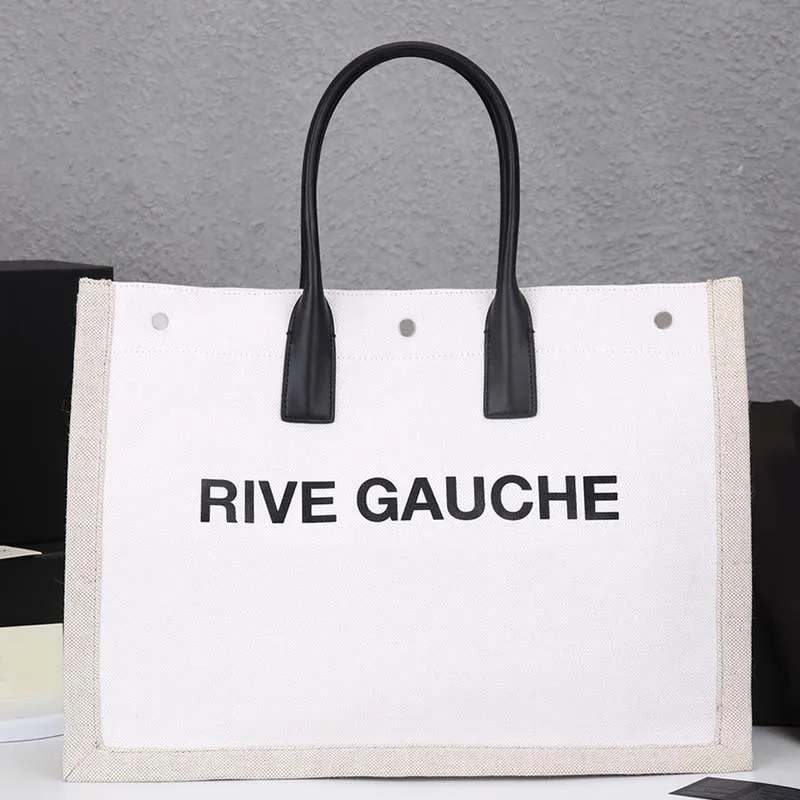 Gauche handbag Tote Bag women Large capacity pocket Linen cloth Leather handle fashion letters Snap closure Interior zip pocket travel handbags