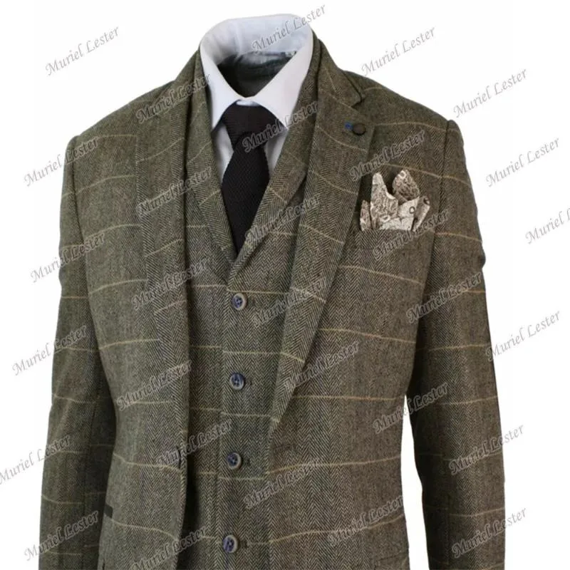 Trajes para hombres Blazers Invierno Vintage Boda Plaid Compruebe de lana Tweed Gris grues