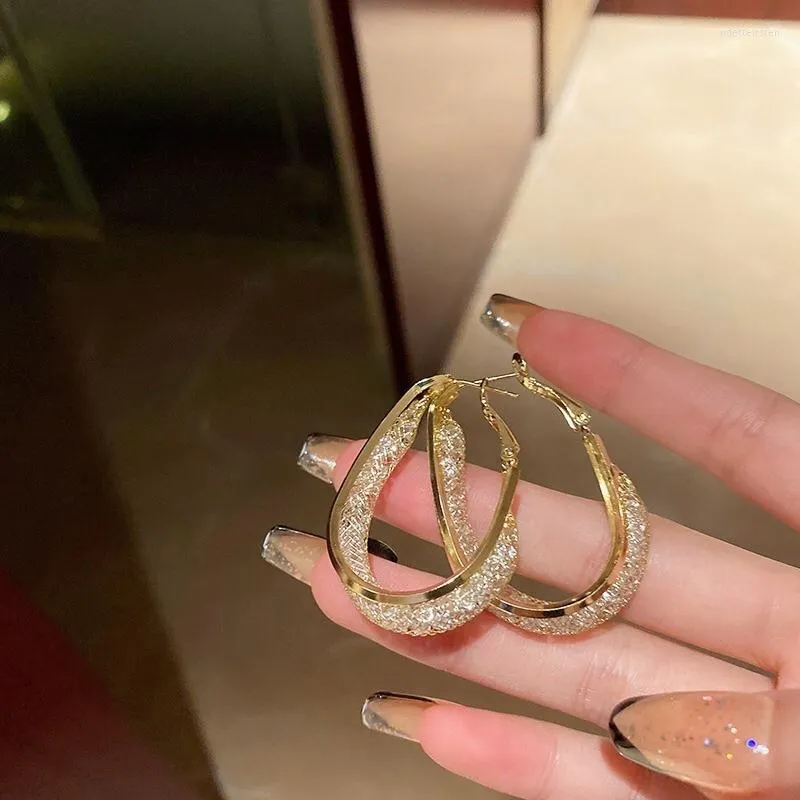 Hoop Huggie Korean Fashion Metal Geometric Oval Circle Earrings for Women Girls Delicate Zircon Brincos Party Jewelryhoop ODET22