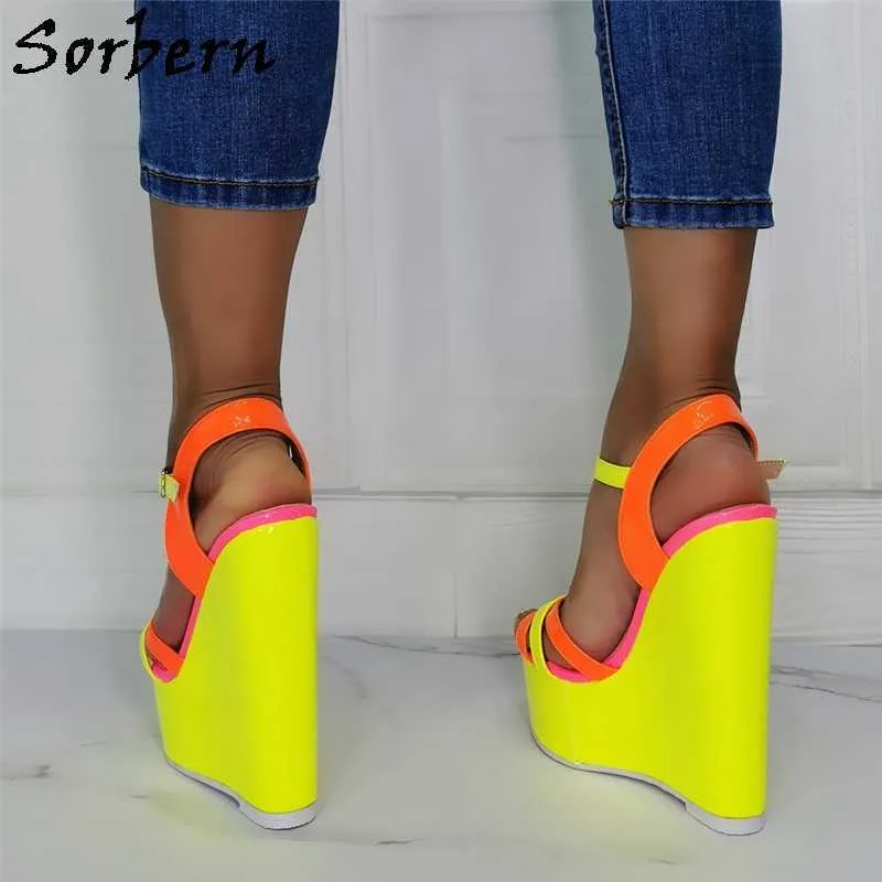 Sorbern Neno Yellow Wedge orthaheel sandals Women s High Heel Slingback T Strap Summer Shoes with Thick Platform Customizable