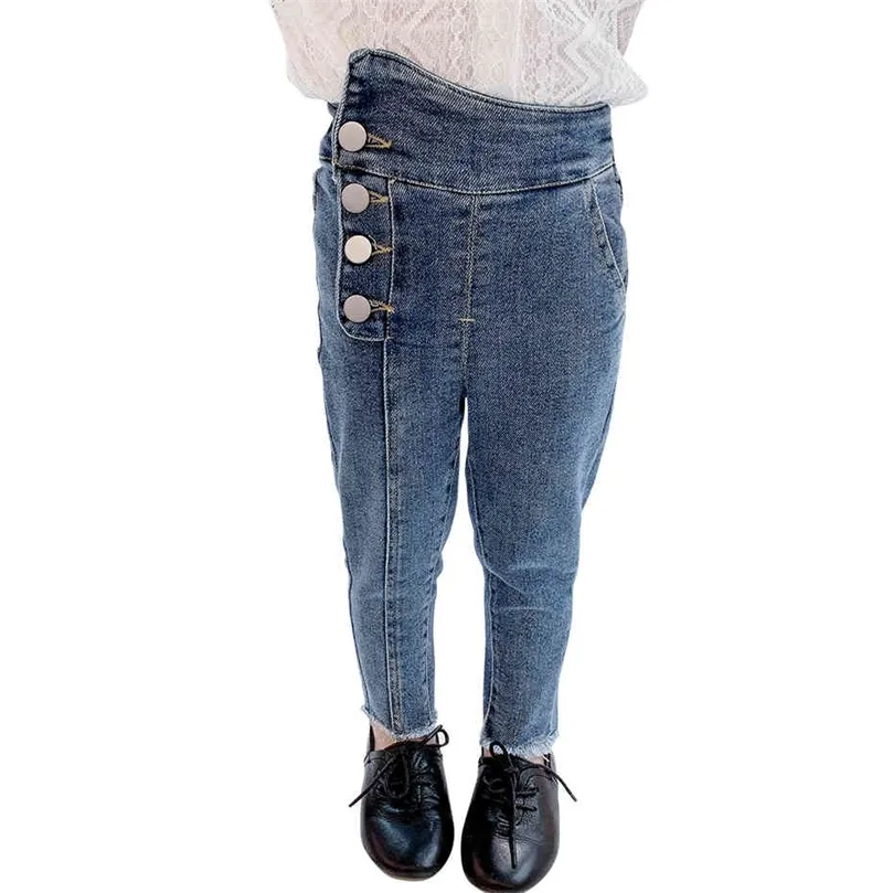 Dżinsy dla dzieci dżinsy solidne dla dziewcząt jesień jeansy zimowe dla dzieci Casual Style Kid Ubrania 210412