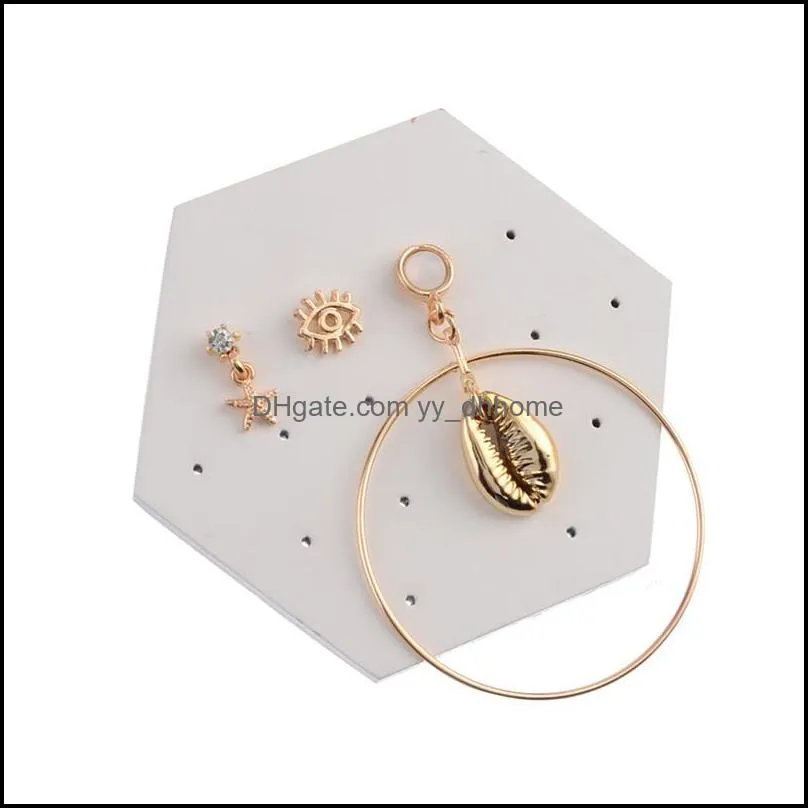3 Pairs/Set Big Circle Shell Eye Earrings For Woemen And Girls Female Starfish Eye Rhinestone Stud Earring Jewelry Gifts 2019 Fashion
