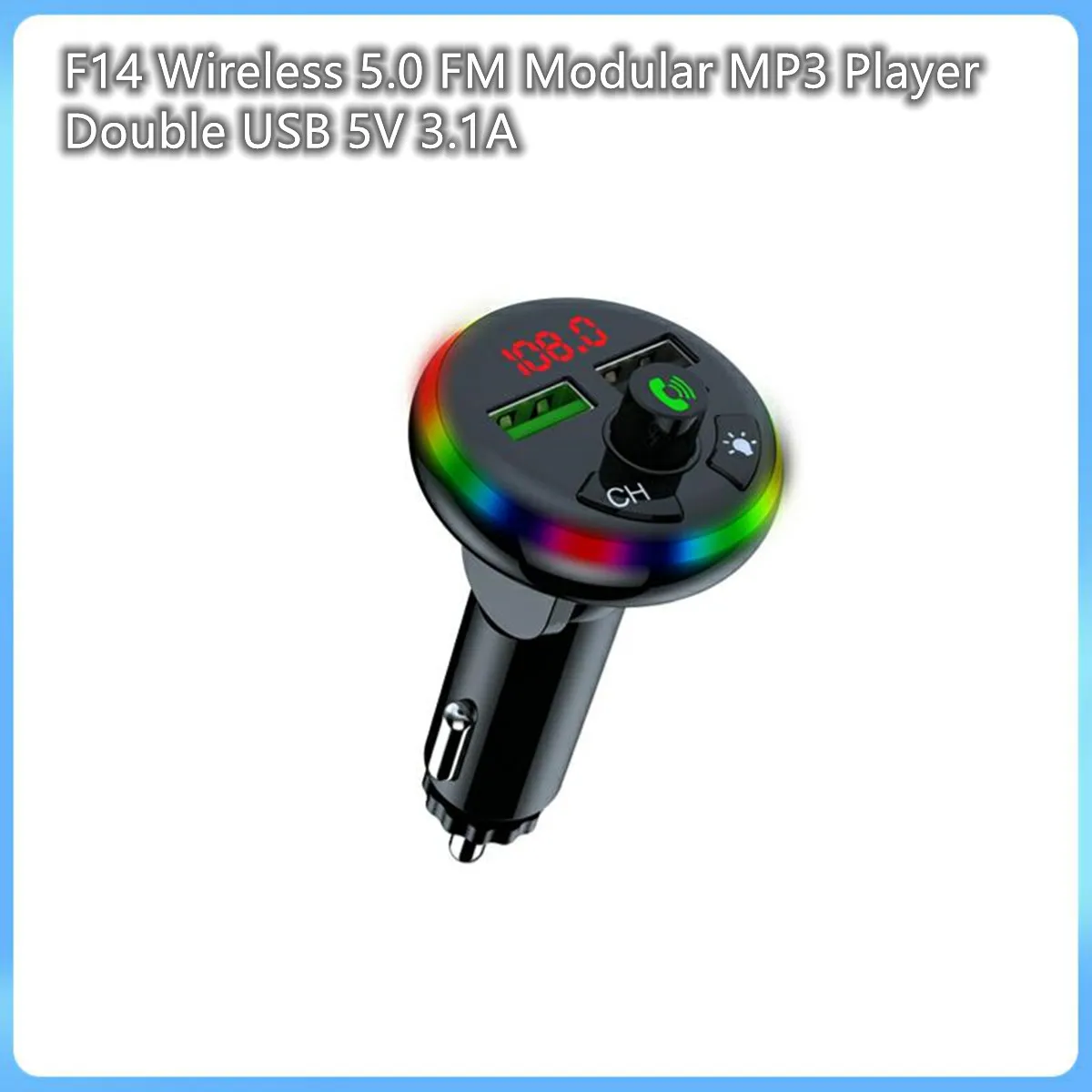 F14 FM Sändare Audio Receiver MP3 Player 3.1A 2 USB Fast Charging Handsfree Bluetooth-Compatible 5.0 Car Kit