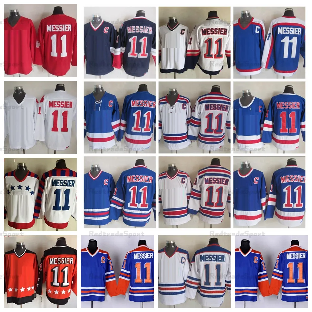 Mi08 Vintage Mark Messier #11 Camisas de Hóquei 75TH Azul 1992 Nation Team Red Campbell Orange Stitched Shirts C Patch M-XXXL