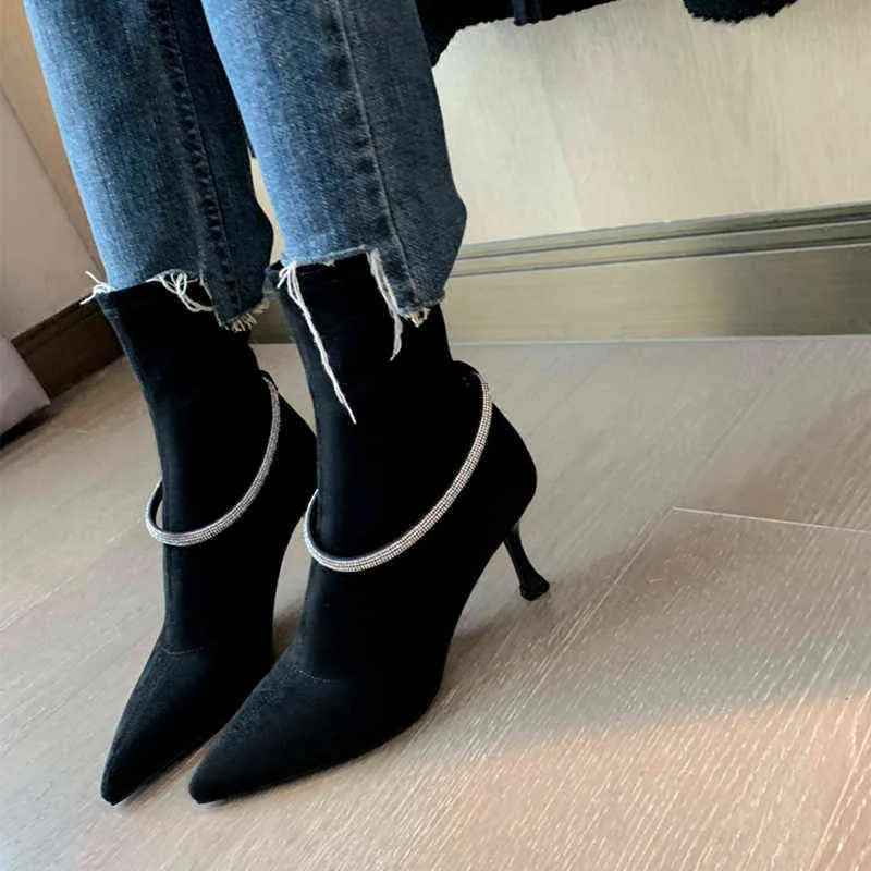 2022 Autumn Winter Women Ankle Boots Fashion Point Toe Ladies Suede Chelsea Booties High Quality Thin High Heel Dress Pumps Y220817