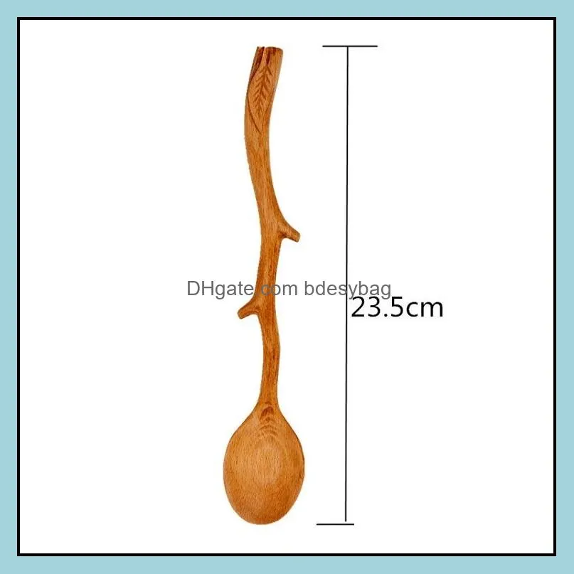 log color japanese tableware wooden spoon hand shaped long handle spoons dinnerware coffee mixing spoon t2i52085