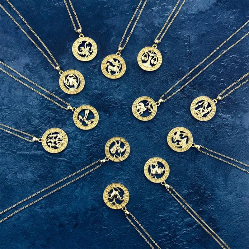 Anhänger Halsketten Ailodo 12 Zodiac Zeichen Sternbänder Anhänger für Frauen Aries LEO Horoskop Halskette Mode Schmuck Mädchen Geschenkverantwortlicher