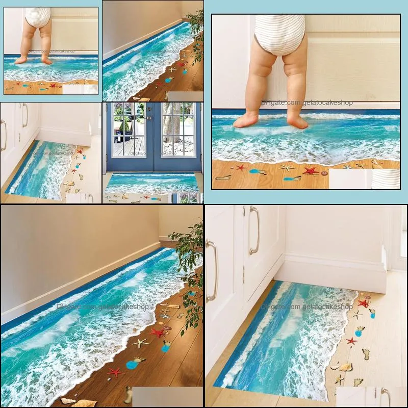 Romantic Sea Beach Floor Sticker 3D Simulation Home Decor Decal for Decoration Bathroom Bedroom Living Room Backdrop Wall Sticker