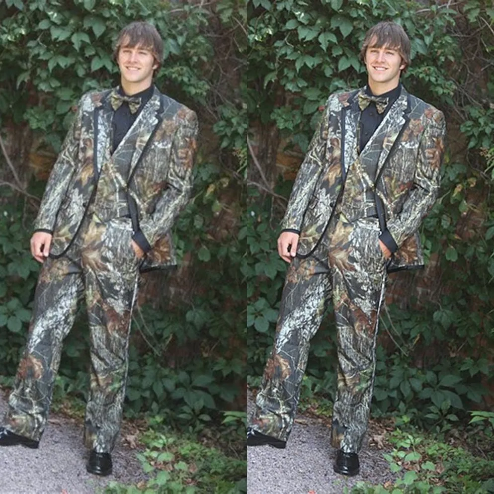 Nieuw camo -bruiloft Tuxedos bruiloft camouflagepak op maat gemaakt slanke fit heren blazers mode bruidegom slijtage jasbroekvest boog