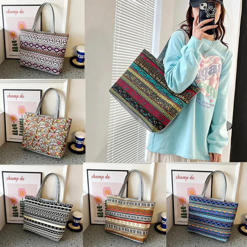 Bolsas de compras de lona de moda de grande capacidade para bolsas de impressão vintage de impressão vintage para meninas para meninas bolsa de ombro de garotas 10 estilo 2022 6941