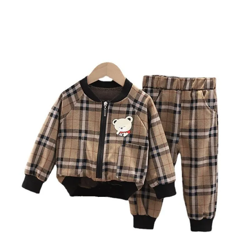 Vêtements ensembles d'automne garçons bébés filles vêtements enfants moes de mode pantalon de veste à carreaux 2pcs / sets