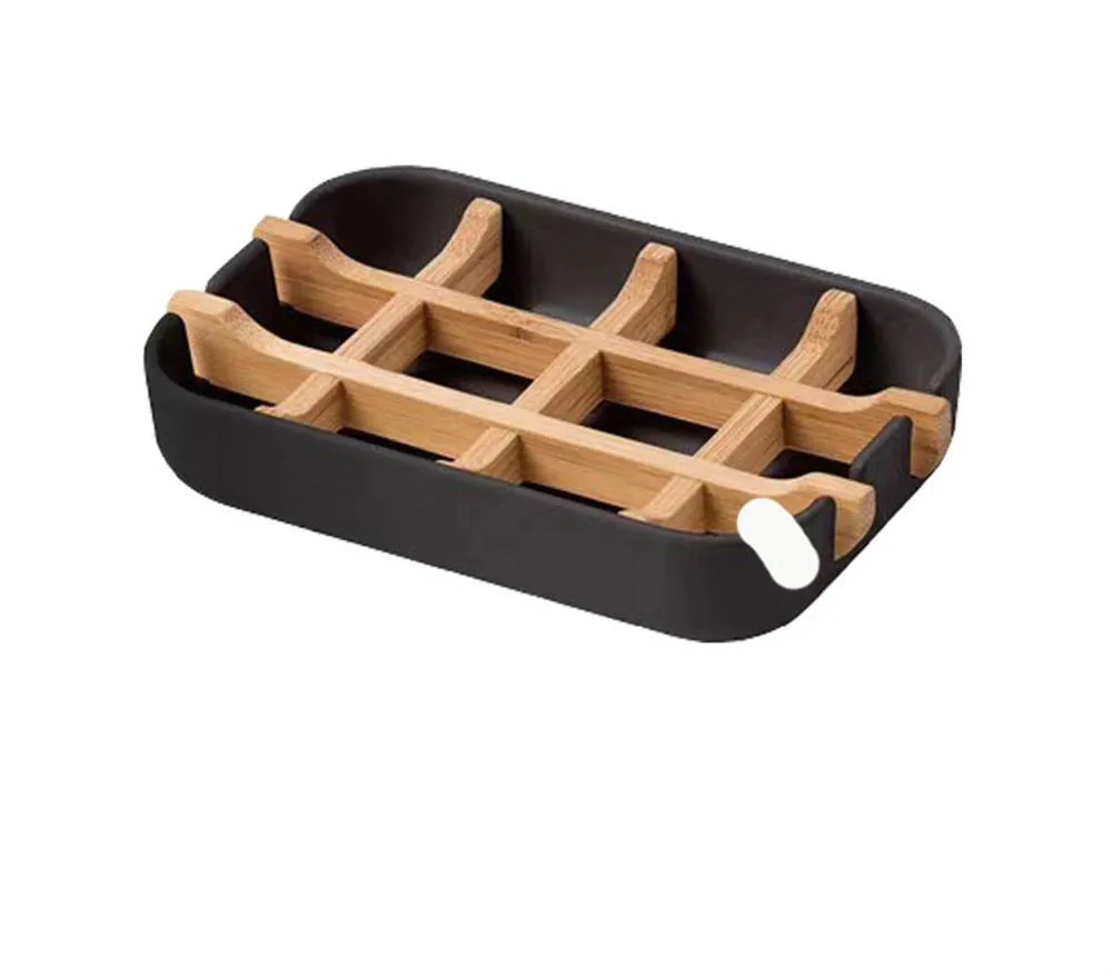 Factory Environmentally-Friendly Bamboo soap Holder Dish Rack Combination Removable for Kitchens, bathrooms, and bar Sinks KD