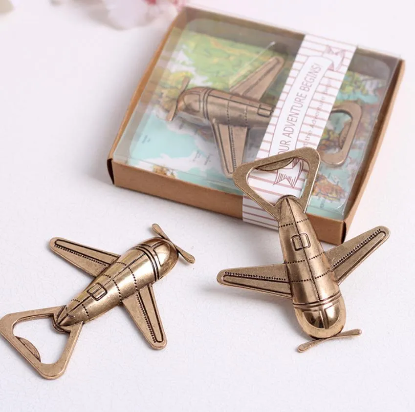 2 Style Airplane Bottle Opener Antik plan Form Bröllopsgåva Party Favors Kitchen Aluminium Alloy Beer Openers Perfect Travel Aviation Gif