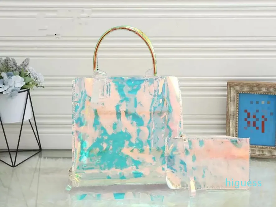 Designer holográfico de PVC Bolsas transparentes bolsas de bolsa Bolsas de ombro de bolsa feminino bolsa a laser ginástica designers de compras de viagem composta