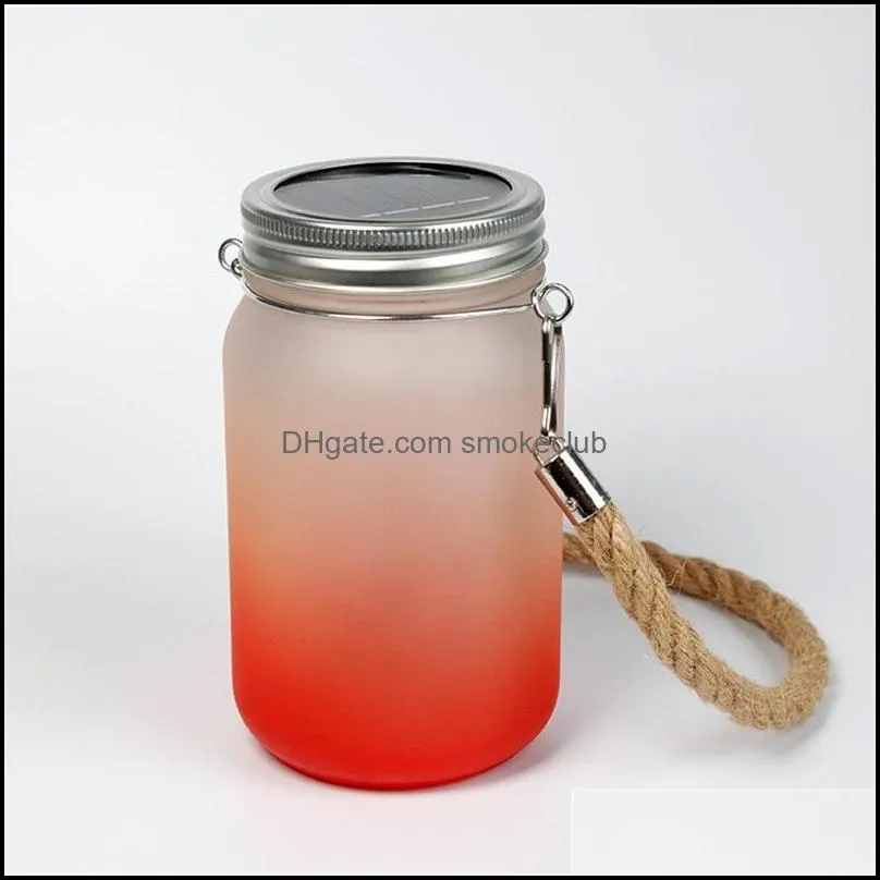 14oz Sublimation Gradient Mason Jar with Handle Glass Tumblers Thermal Transfer Water Bottle LED Coffee Mugs RRA13003
