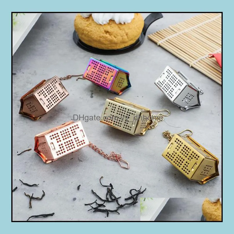 304 stainless steel tea infuser 6 colors mini house shaped tea-strainer tea-bag kitchen seasoning holder sn3379