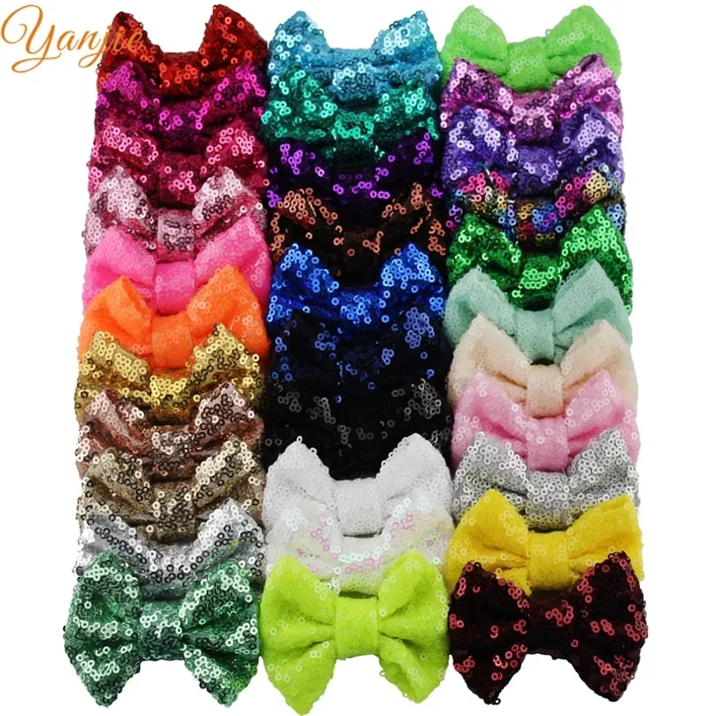 DHL gratuit 300pcs / lot 3 "Paillettes Bow sans pinces à cheveux filles solides minuscules paillettes cheveux arc pour enfants bricolage bandeaux accessoires de cheveux LJ201226