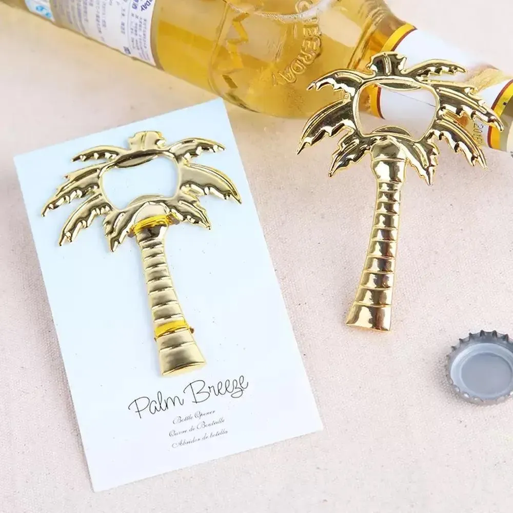 UPS New Palm Breeze Chrom-Flaschenöffner goldfarbener Kokosnussbaum-Bieröffner aus Metall mit Strandmotiv für Hochzeitsgeschenke