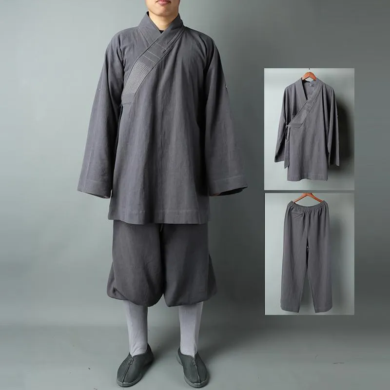 Ethnic Clothing Unisex Cotton&linen Autumn&spring Buddhist Zen Shaolin Monk Martial Arts Tai Chi Uniforms Arhat Lay Suits