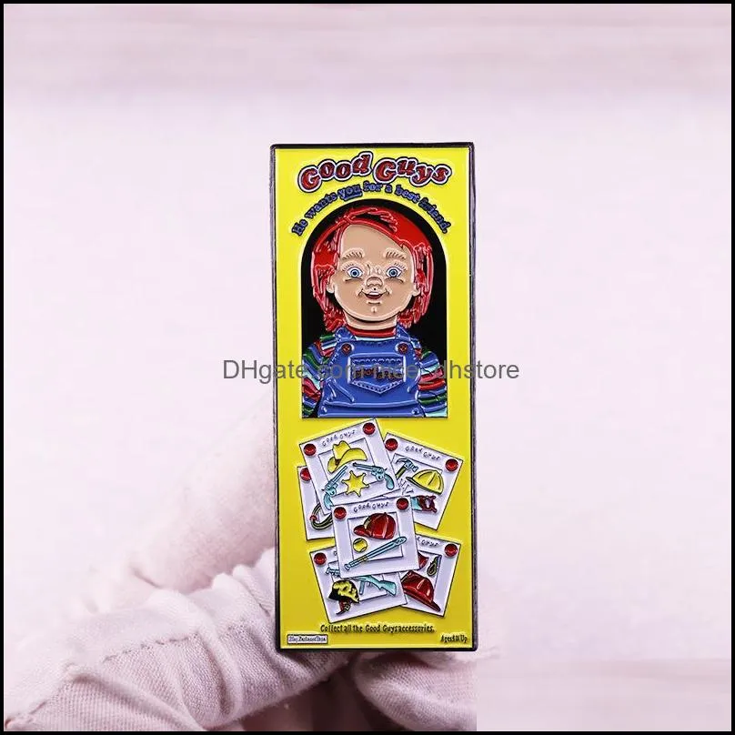 good guys chucky props box enamel pin horror kids play doll brooch briefcase badge backpack pin halloween jewelry gift