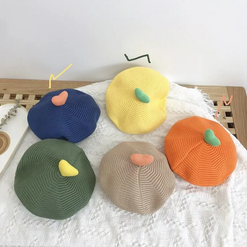 Caps & Hats Korean Style Three Dimensional Love Children's Knitted Beret Hat Autumn Winter Baby Pumpkin Artist Painter Woolen CapCaps