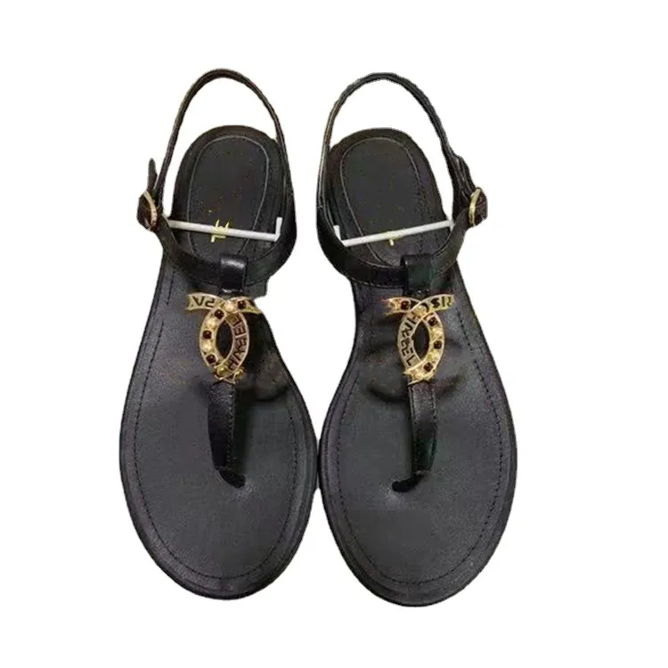 Mode Elegante damesleer Sandalen Designer Summer Flip Flops Flop Strand Shoes